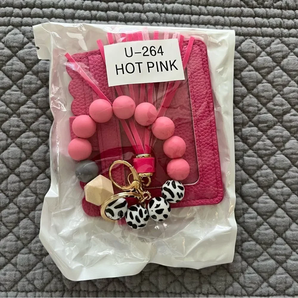 Beaded Bracelet Keychain Card Holder Wallet Pink NEW IN BAG